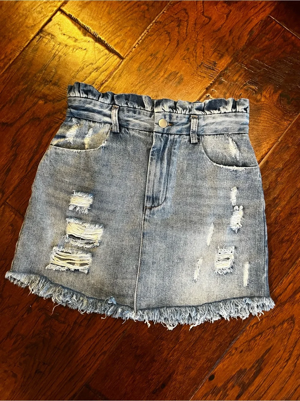 Hayden Los Angeles Distressed Paperbag Denim Mini Skirt Size Small